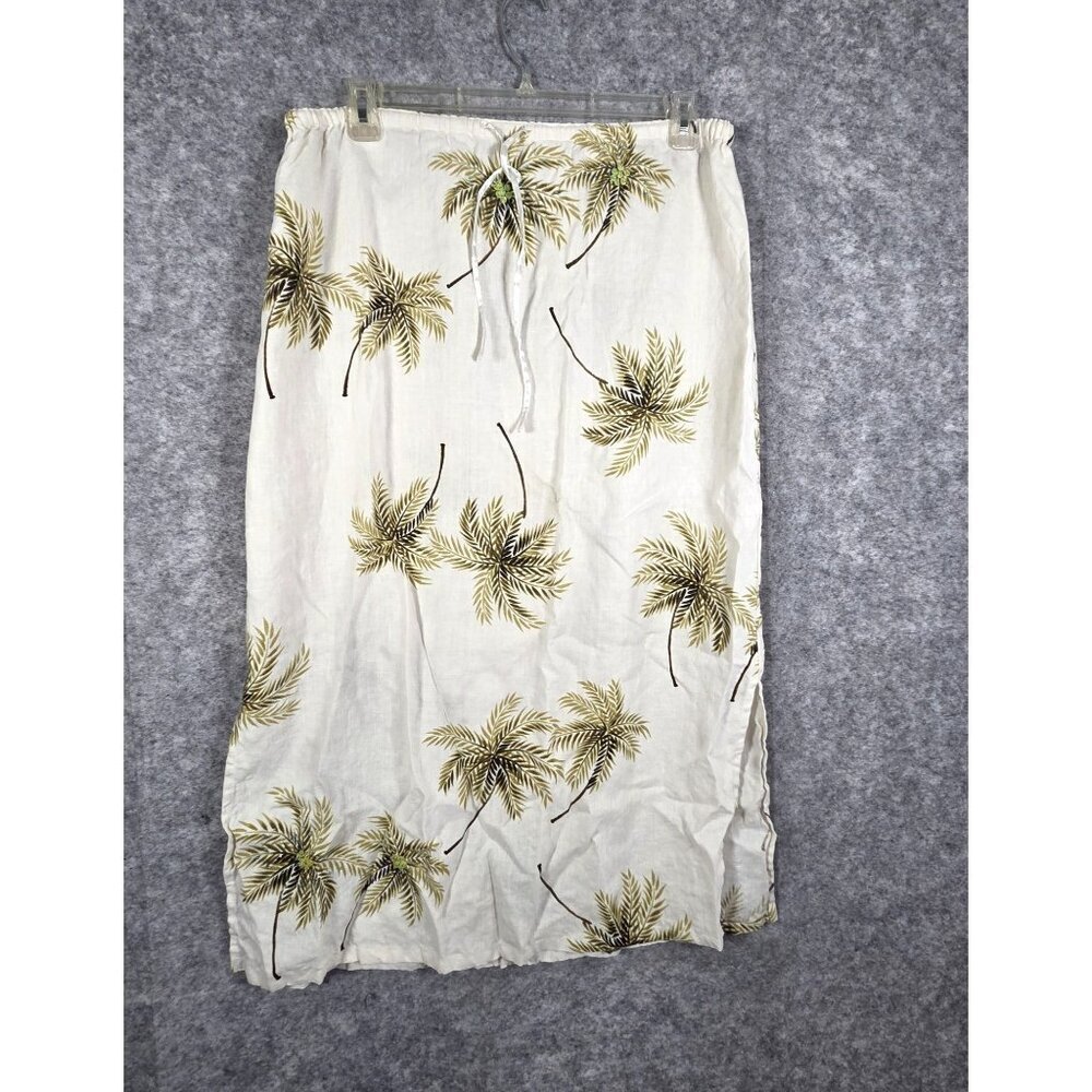 Uniform Paul Richard 100% Linen Palm Tree 2 Slit Side Skirt Women's Size Large